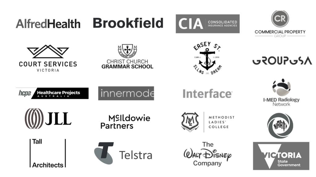 Project partner logos including JLL, Telstra, Brookfield, Victoria Government, Disney and more.