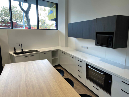 Kitchen and break area at this office fit out in Melbourne